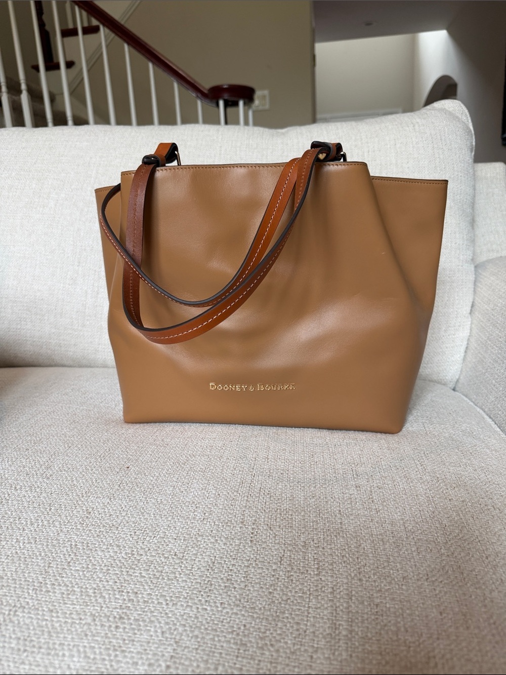 Dooney & Bourke Saddle Brown Leather Tote with Dual Straps